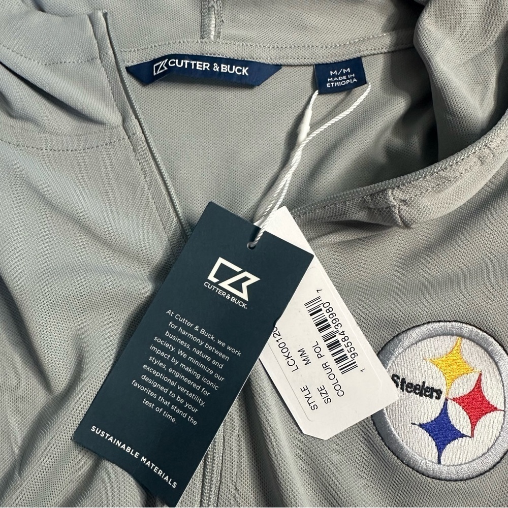 Cutter & Buck Pittsburgh Steelers Gray Half Zip 3/4 Sleev Pullover Hoodie Medium - Picture 6 of 10